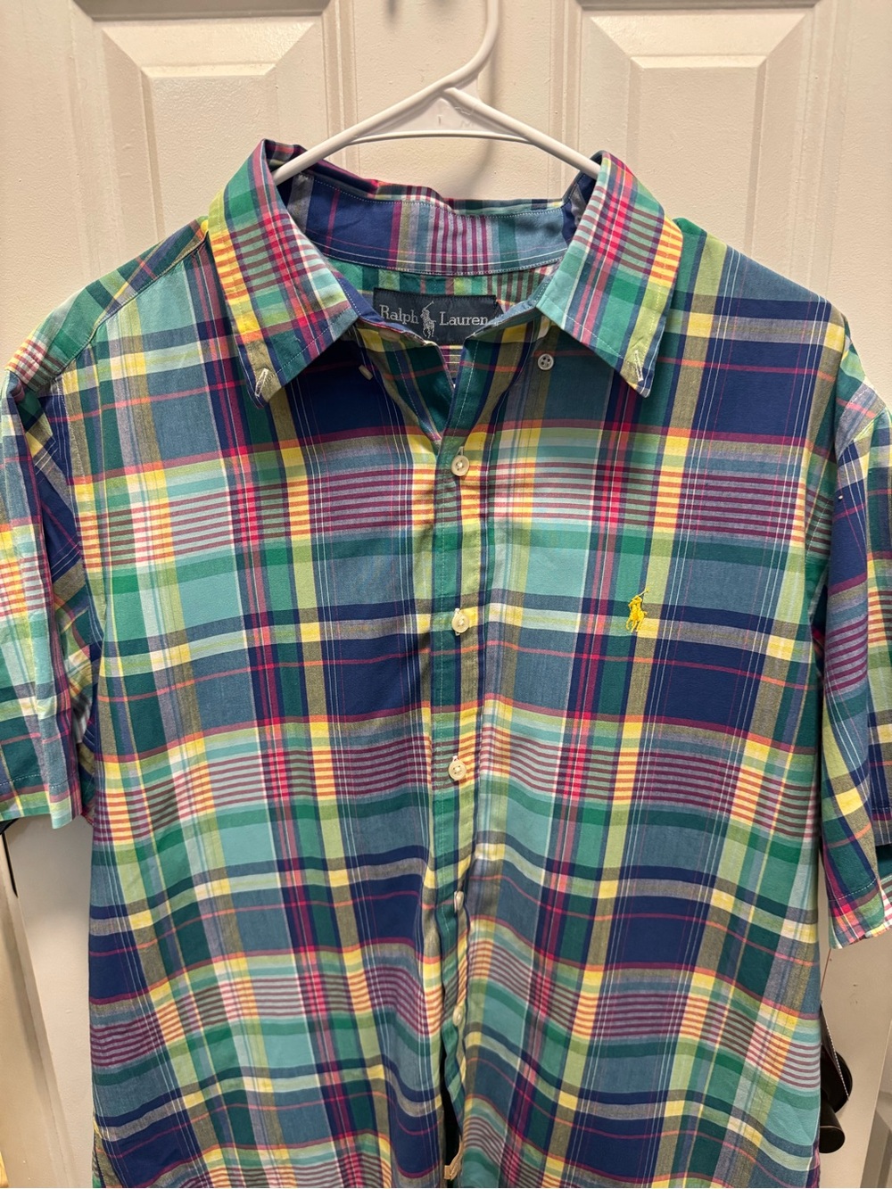 Ralph Lauren Men’s Navy, Green & Yellow Plaid Button-Down Shirt